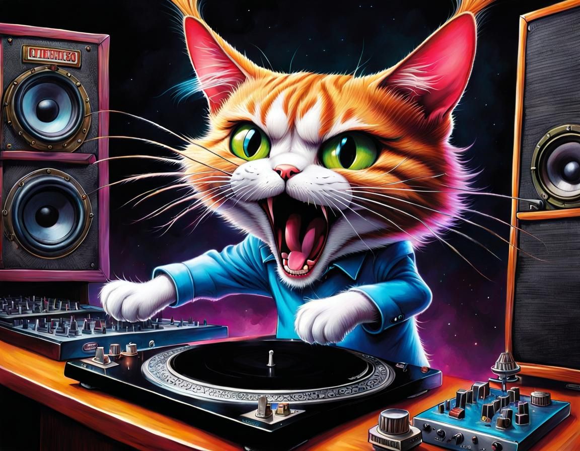 Headbanging Cat Dancing to Heavy Metal Art