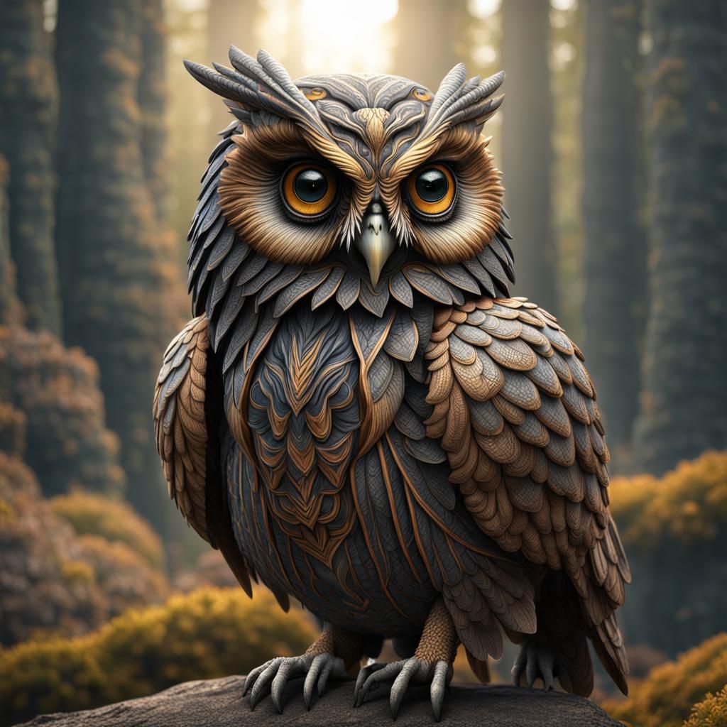 Surreal Multi-Eyed Owl with Eight Wings