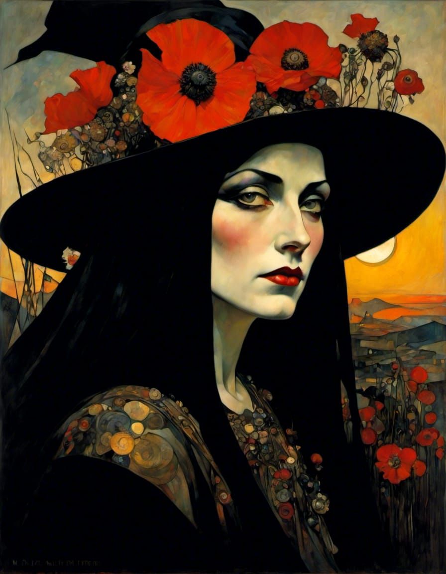 Witch Portrait with Golden Shimmer, Inspired by Wyeth