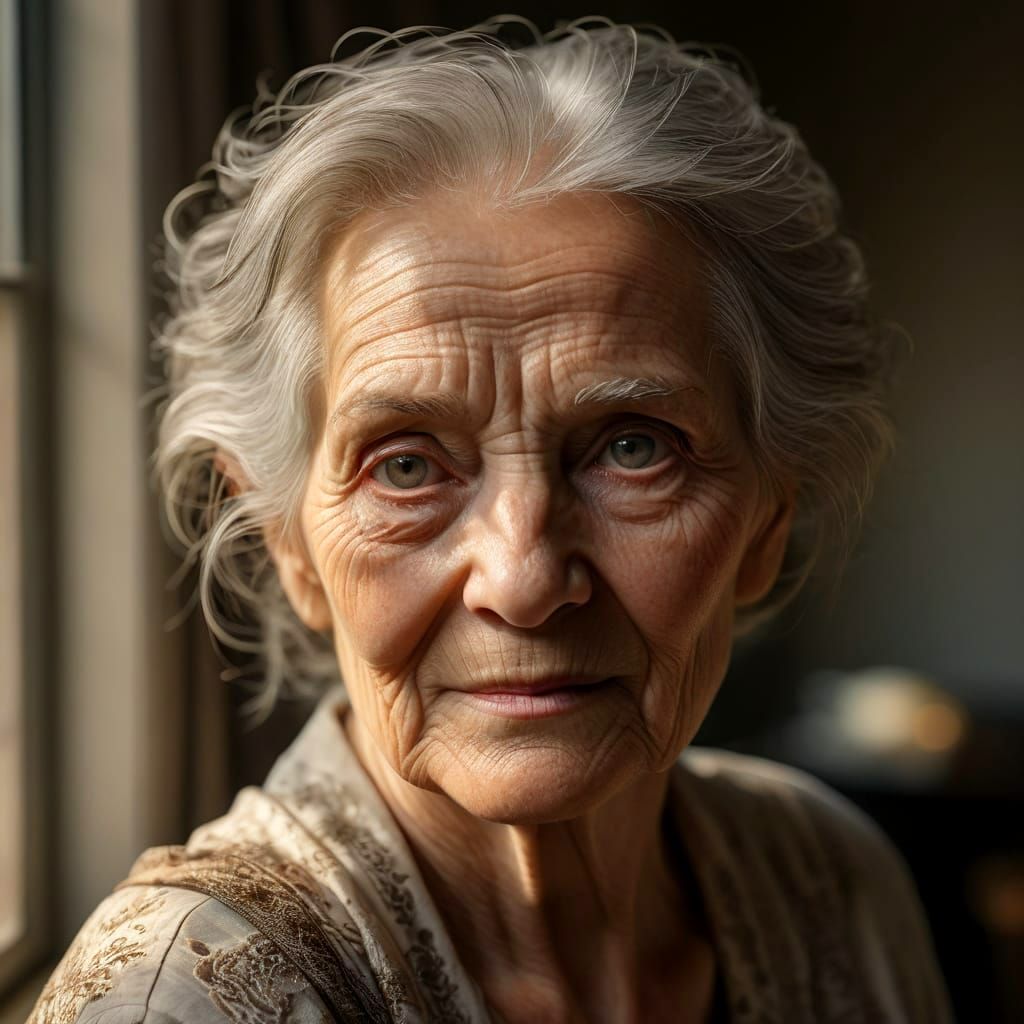 Warm Portrait of a Wise Elder Woman in Earthy Tones
