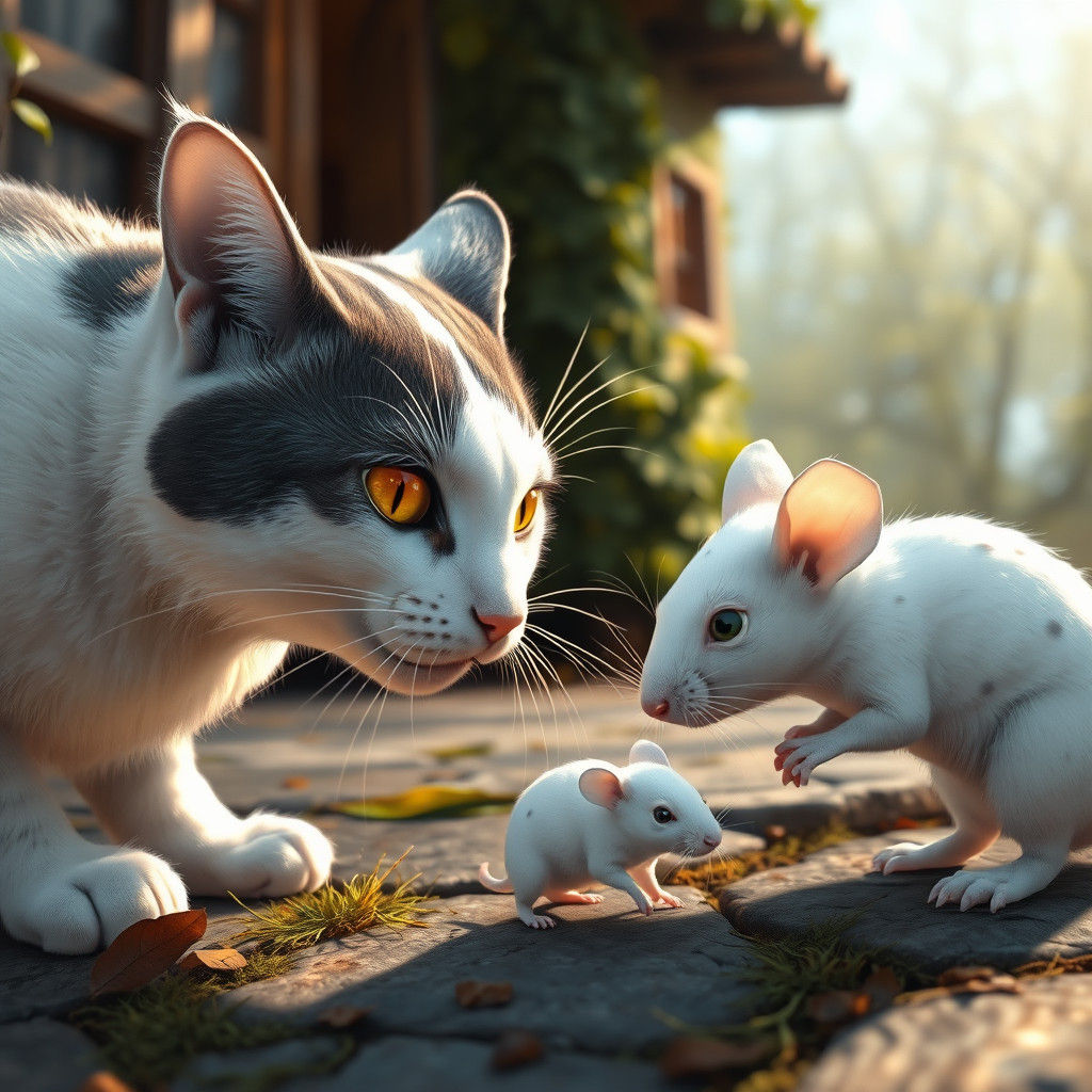 Cat and Mouse Nose Touch: Whimsical Matte Painting