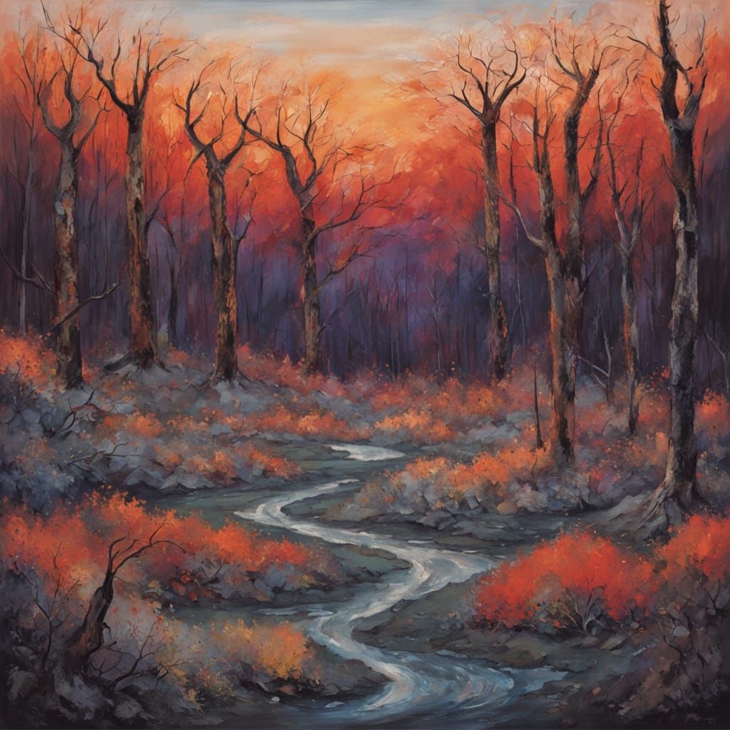 Glowing Embers Dance Across Ancient Landscape