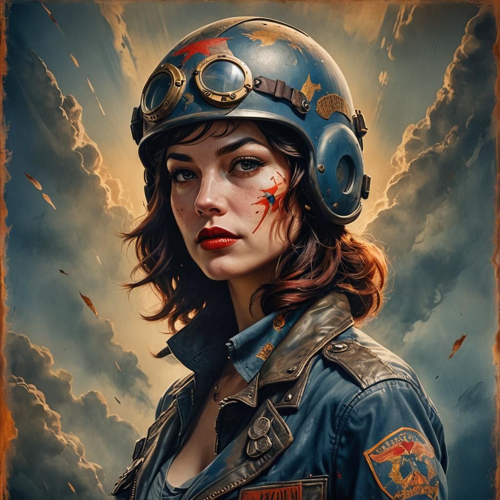 Woman with Flight Helmet and Tattoos