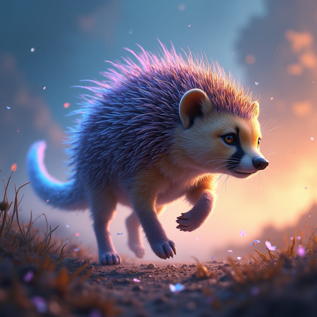 Majestic Hedgehog-Cheetah Hybrid in Dreamlike Landscape