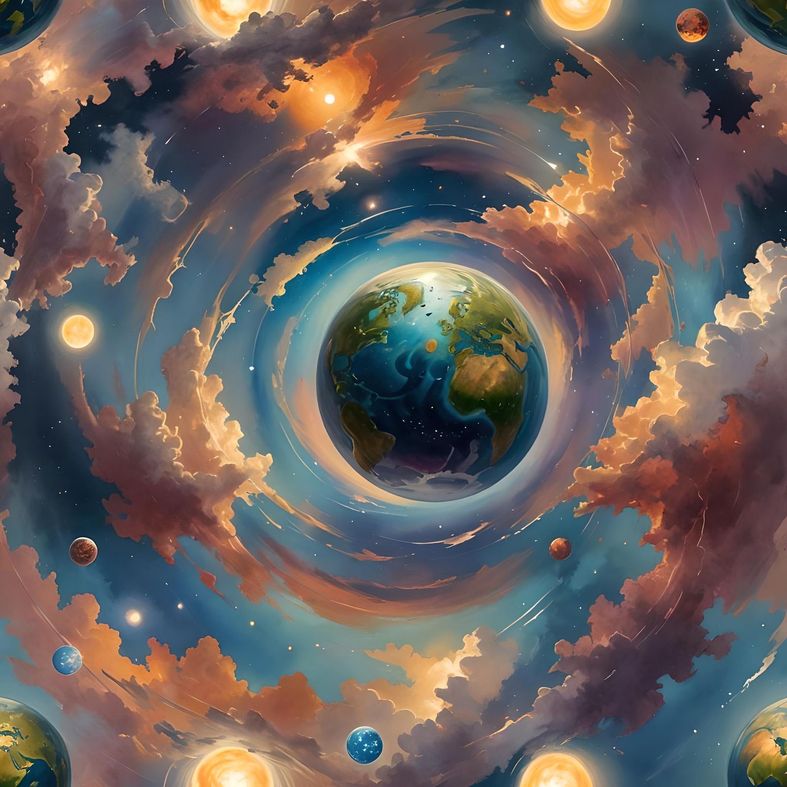 Distant Planet Shines with Heavenly Light in Watercolor