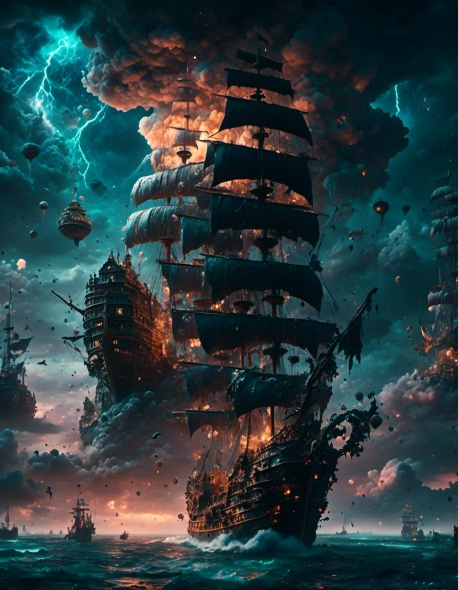 Epic Cloud Monster Battle with Pirate Ships