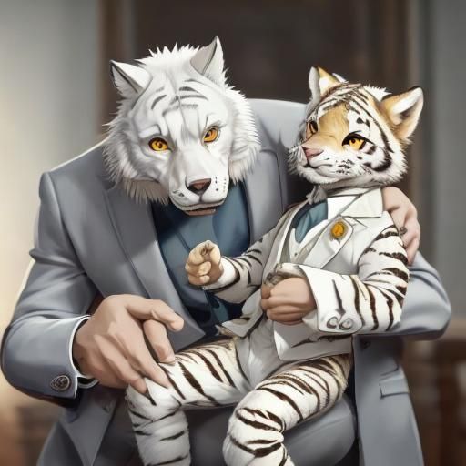 Tiger Cub Askel and Mr. Wolf in Cartoon Style