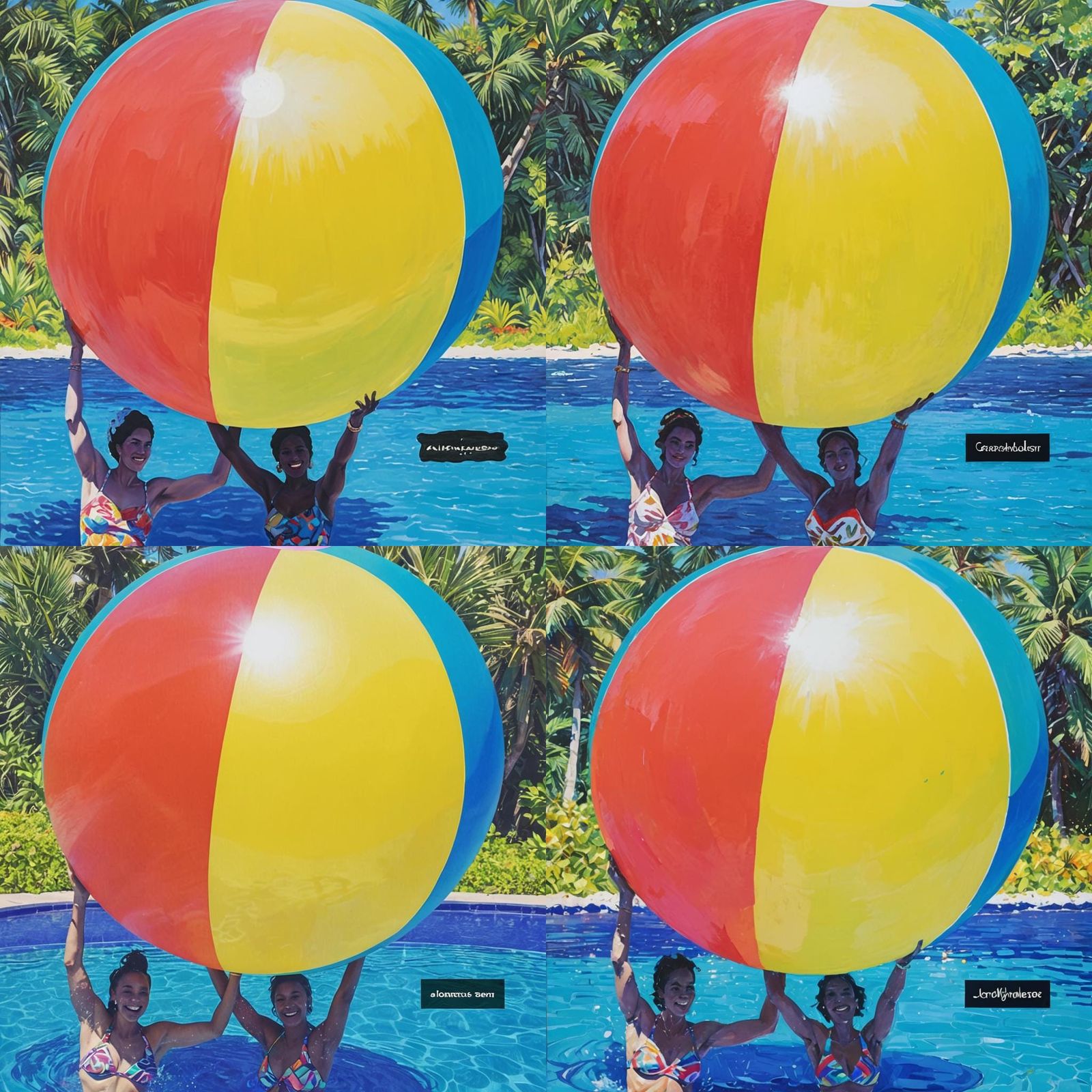 Cuban Women Holding a Beach Ball