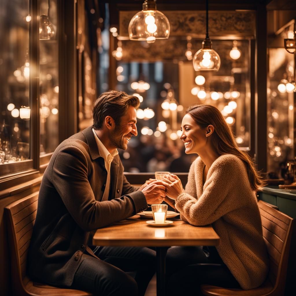 Romantic Cafe Scene: A Couple's Cozy Moment