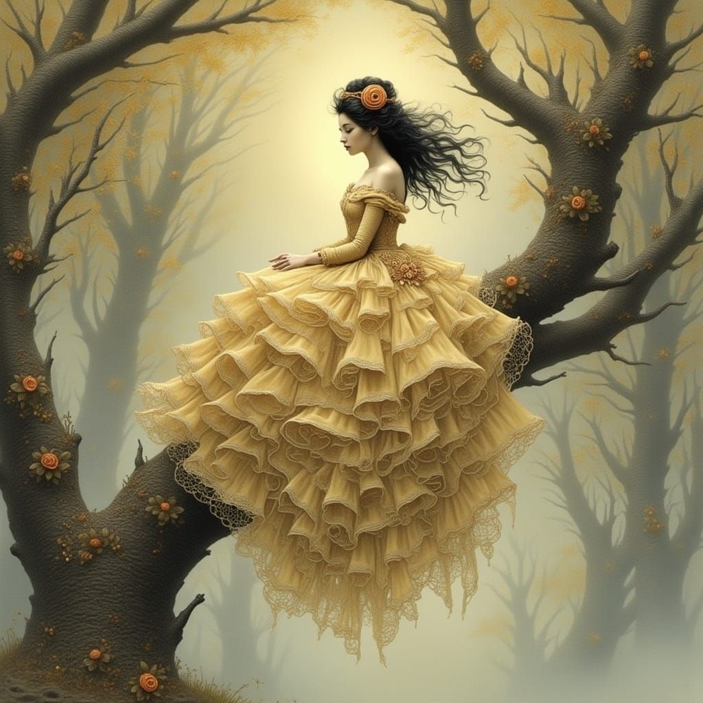 Ethereal Forest Goddess in Whimsical Gown