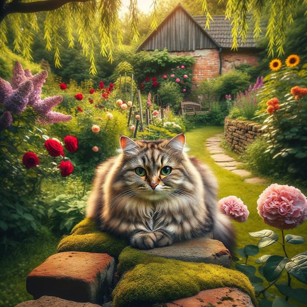 Garden Cat in Serene Bloom