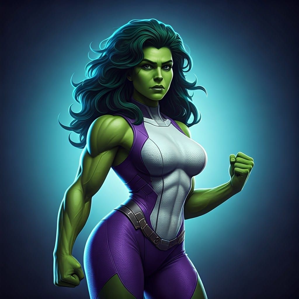 Heroic She-Hulk in Vibrant 3D Digital Art
