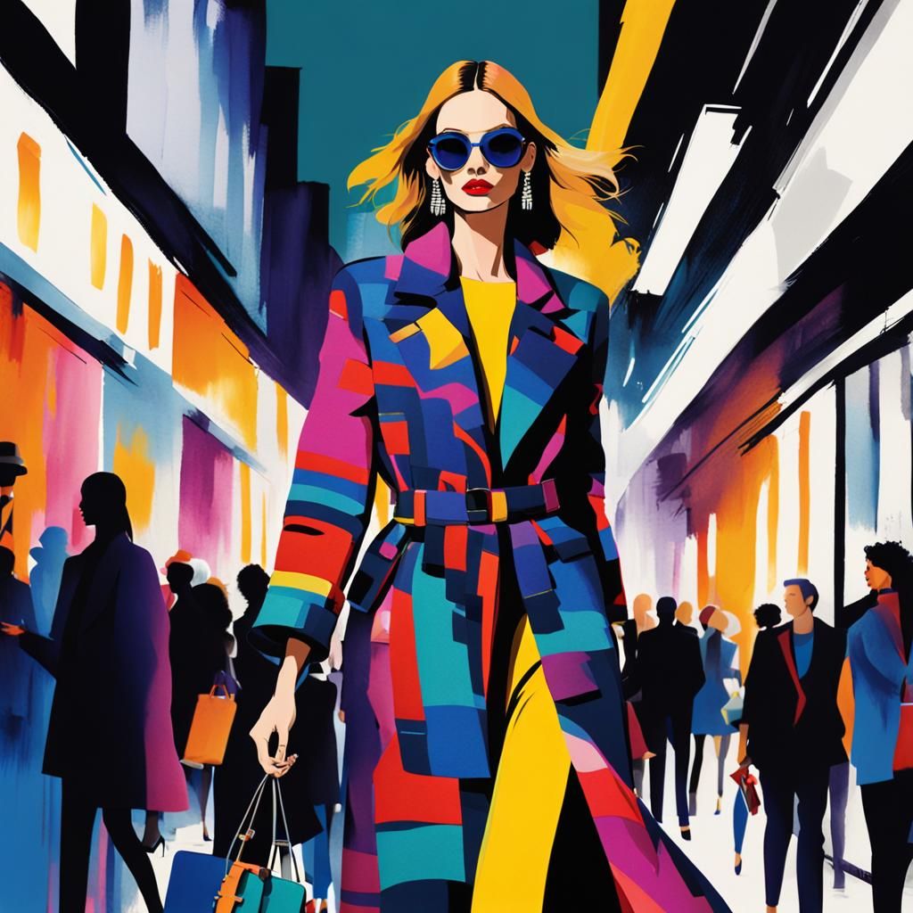 Vibrant Fashion Illustration on Urban Catwalk