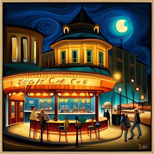 Night Café: Art Nouveau Scene with Vivid Colors