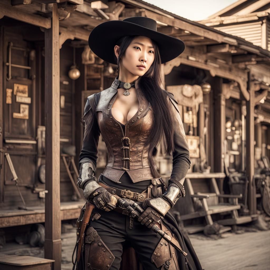Steampunk Cyborg Gunslinger in the Wild West
