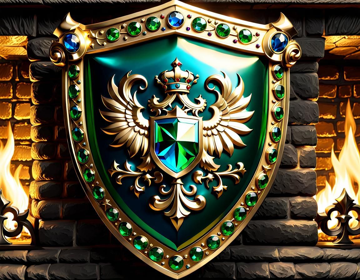 Jewel-Encrusted Medieval Shield Coat-of-Arms