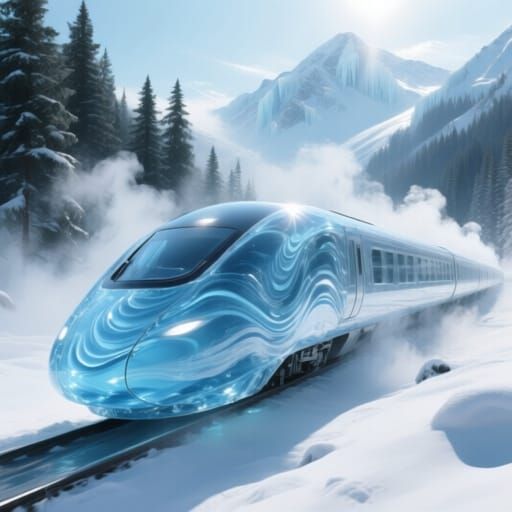 Water Bullet Train Glides Through Snowy Mountains