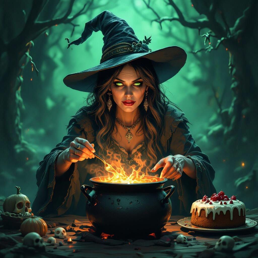 Horrifying Witch Brews Spooky Potion Beside Demonic Birthday...