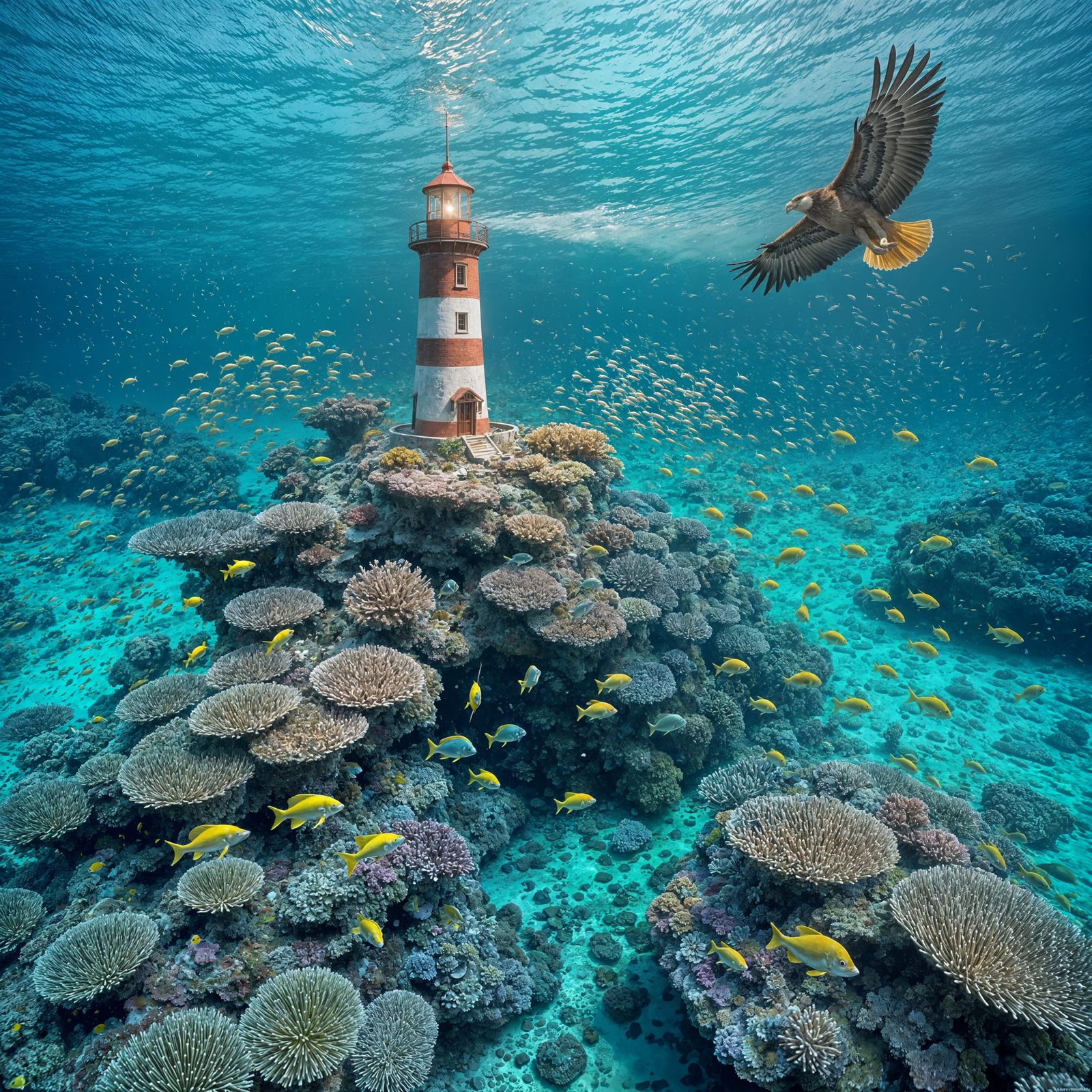 Palawan Lighthouse and Biomechanical Eagle in Hyperrealism
