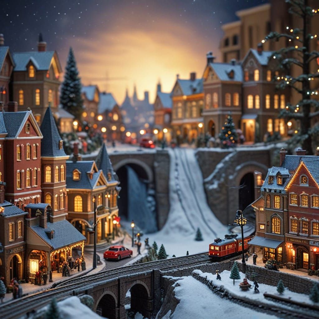 Christmas Miniature City Hobby Replica with Train