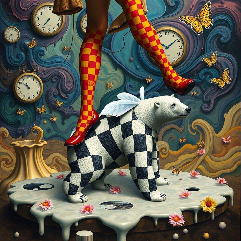 Surreal Checkered Polar Bear Dreamscape