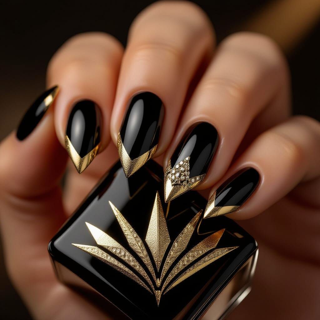 Golden Triangular Nail Art in Art Deco Style