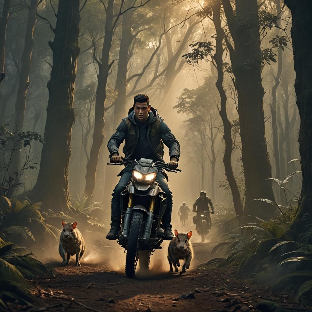 Ronaldo and Messi Ride a Rat in Mystical Forest