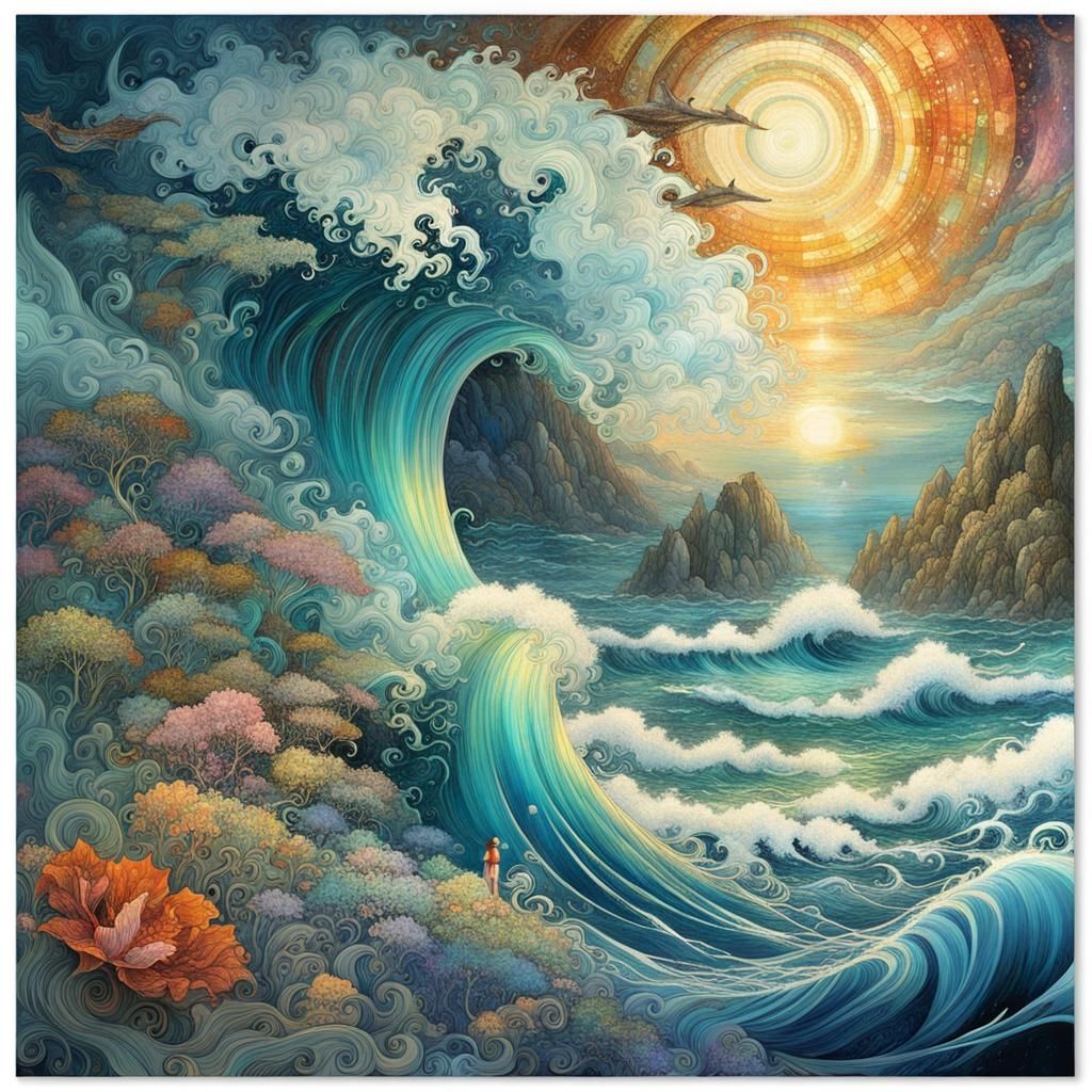 Japanese Seascape: Mother of the Ocean in Manhwa Style