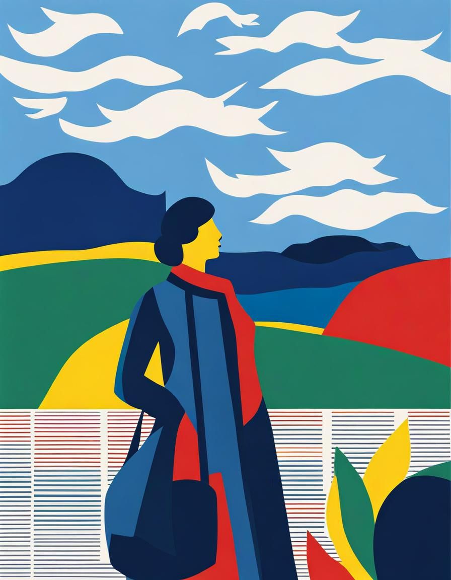 Matisse-Inspired Paper Cutting Illustration in Primary Color...