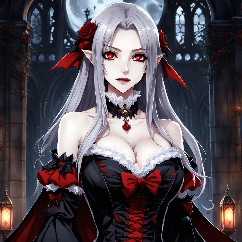 Beautiful Vampire Girl in Anime Style 8K