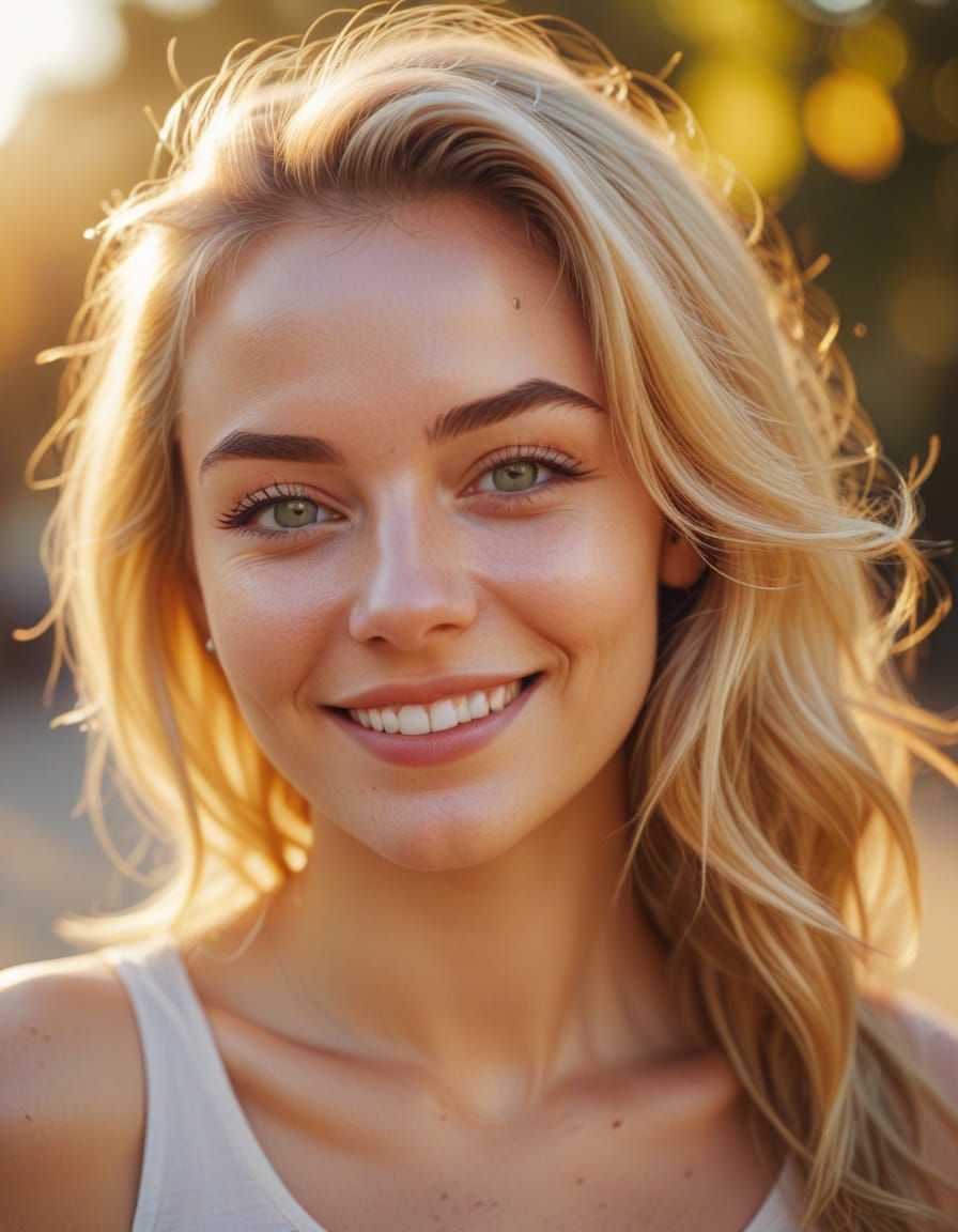 Warm Golden Light on a Blonde Woman's Face