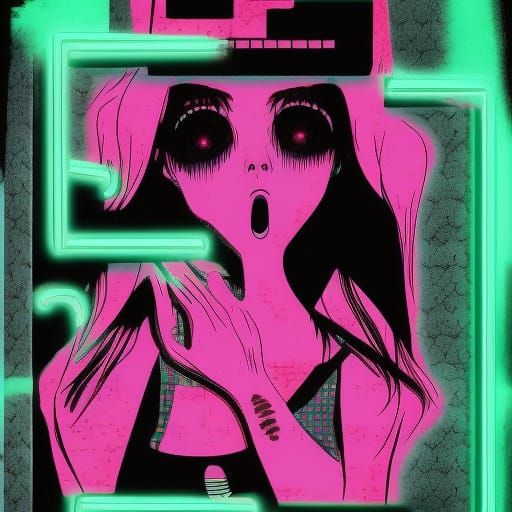 Creepy Horror Girl in Synthwave Neon Style