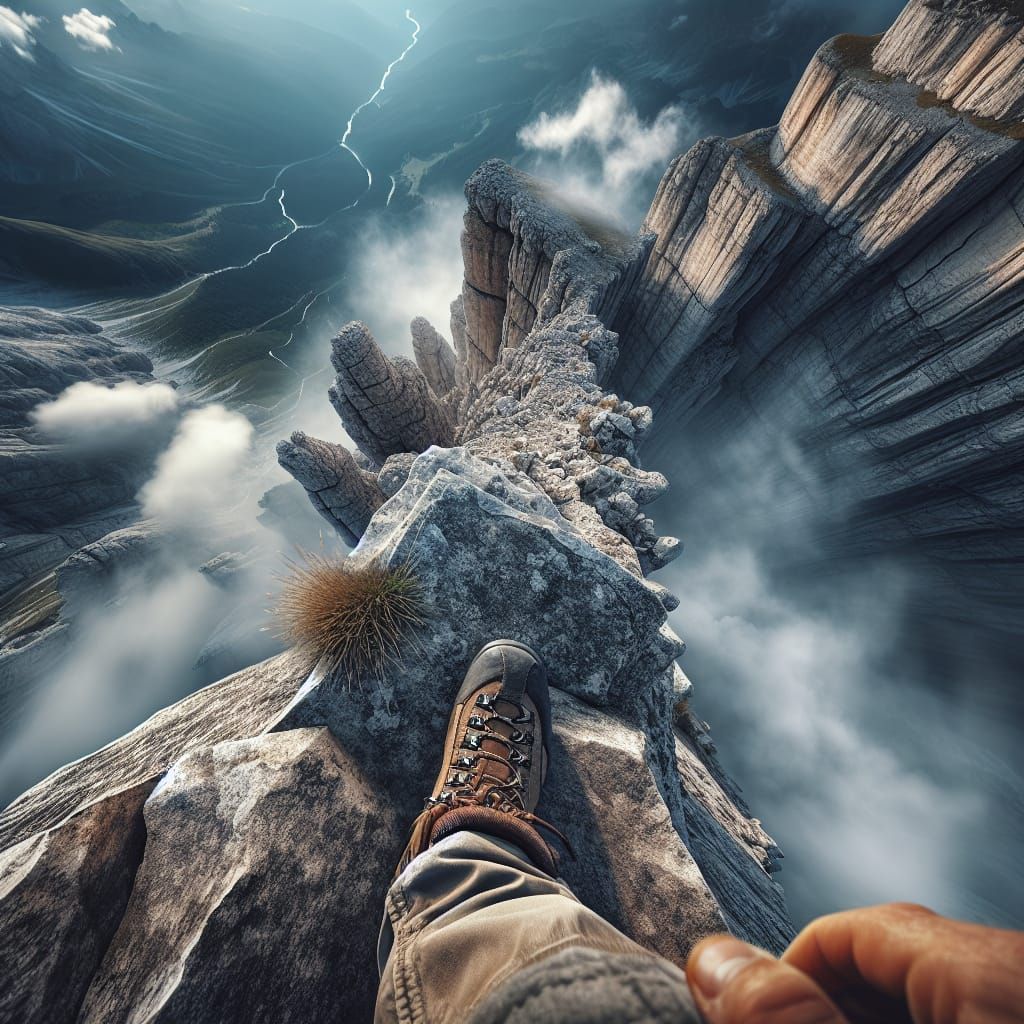 Climber's Hand Grips Cliff Edge in Digital Realism