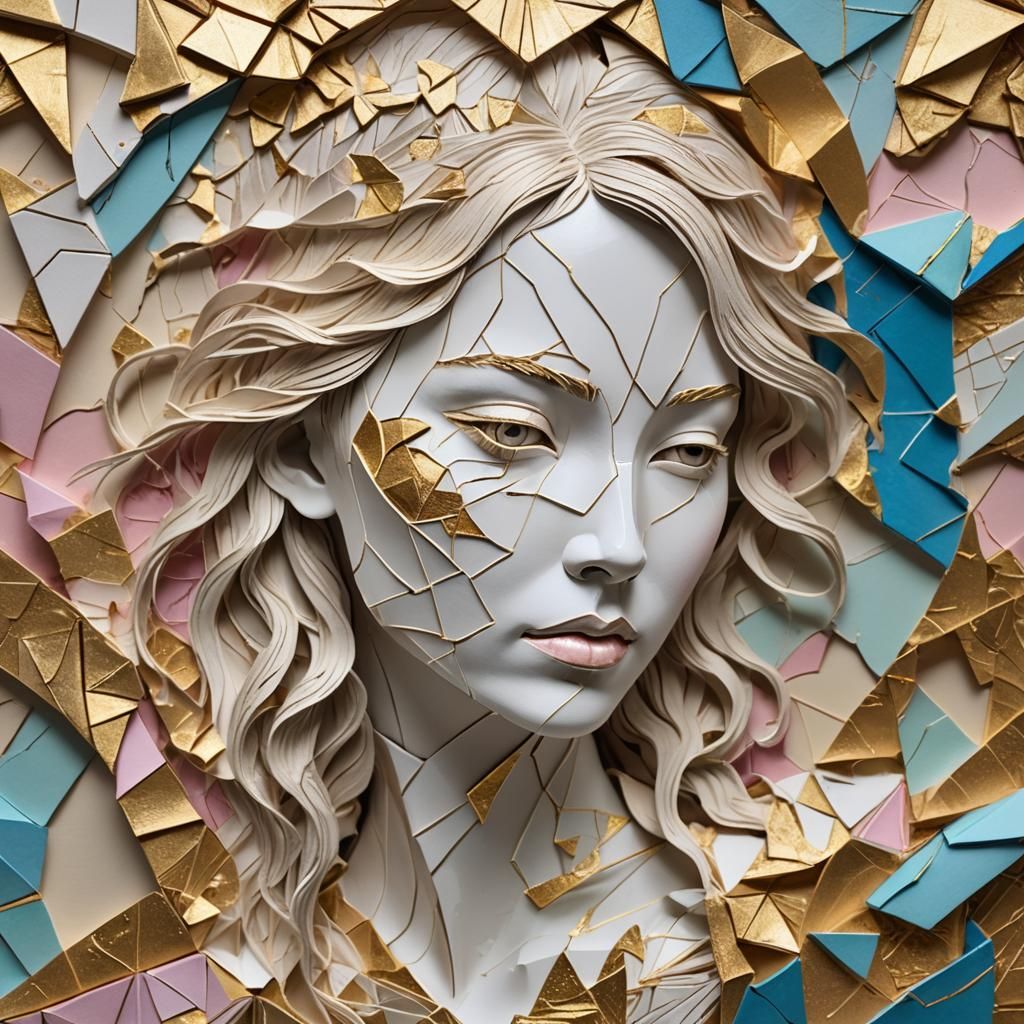 Kintsugi Paper Sculpture of a Woman's Face
