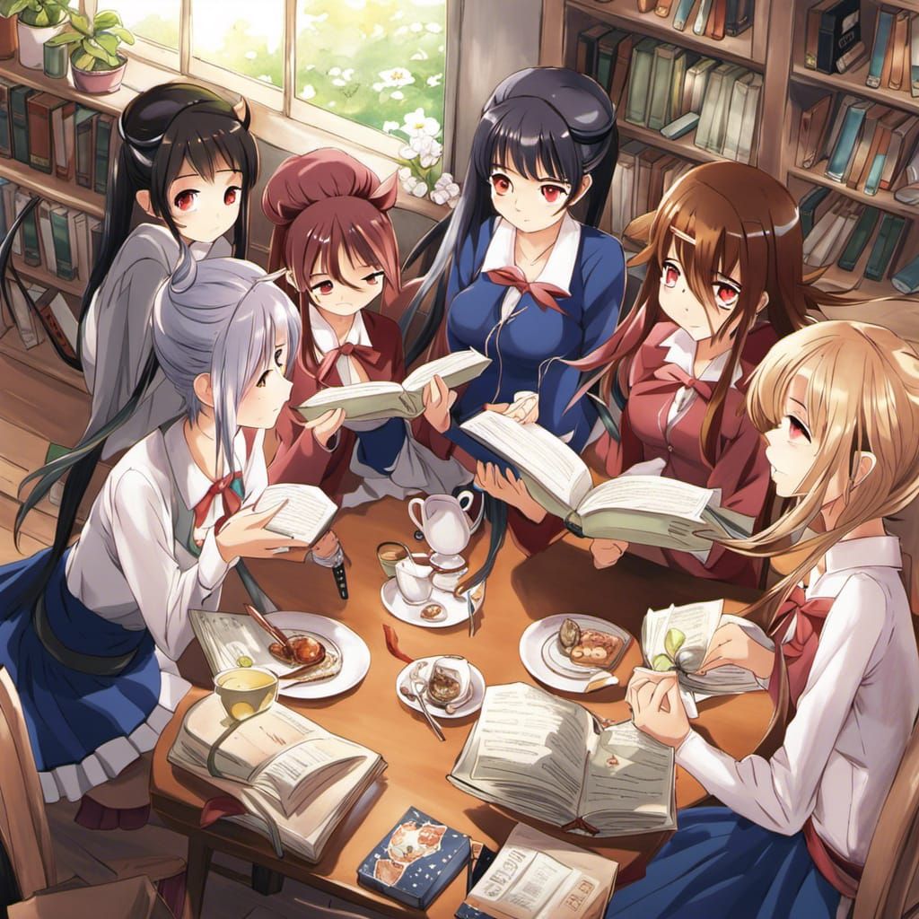 Anime-Style Female Book Club Illustration