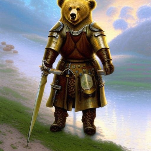 Armored Bear with Mace in Ethereal Fantasy Style