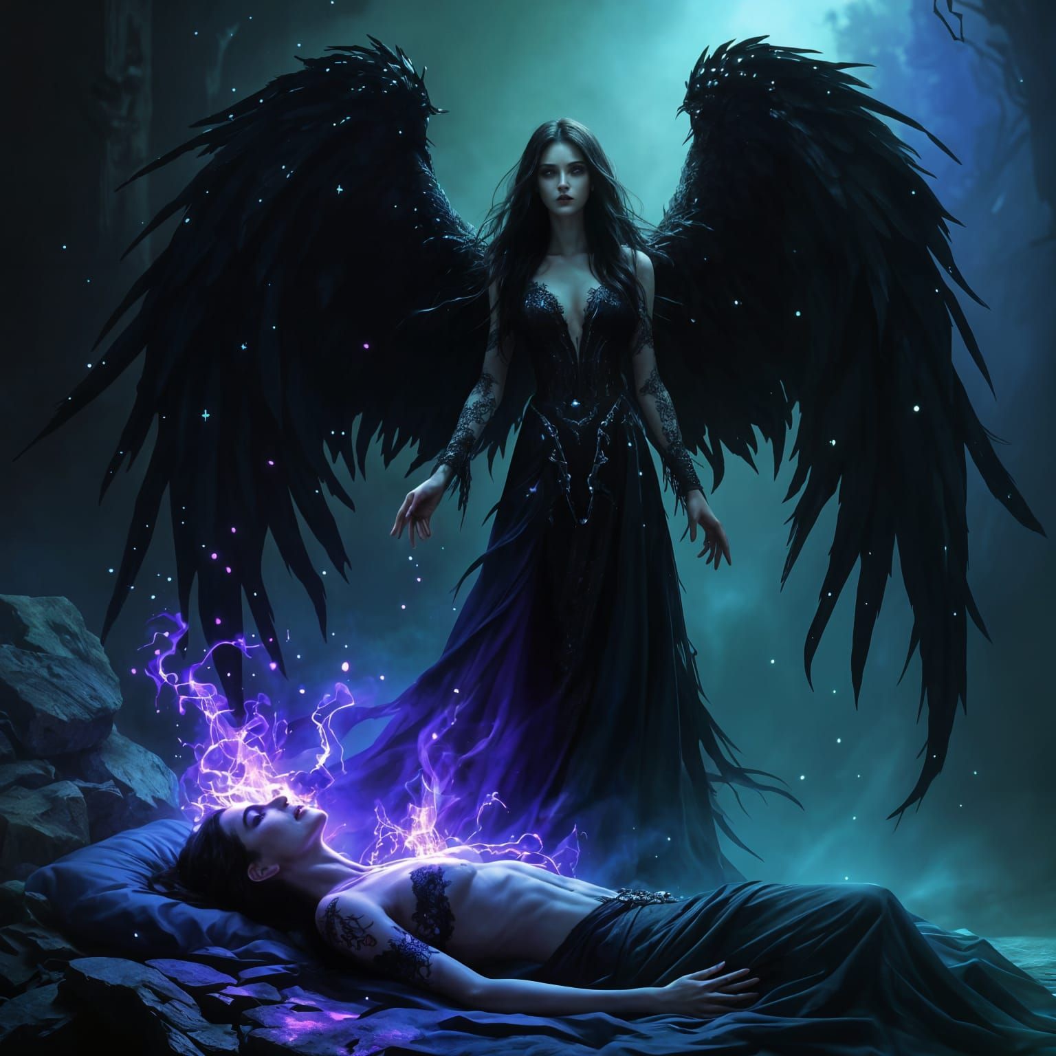 Female Grim Reaper with Angel Wings