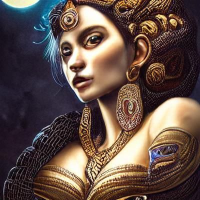 Mayan Snake-Haired Moon Goddess in Art Nouveau Style