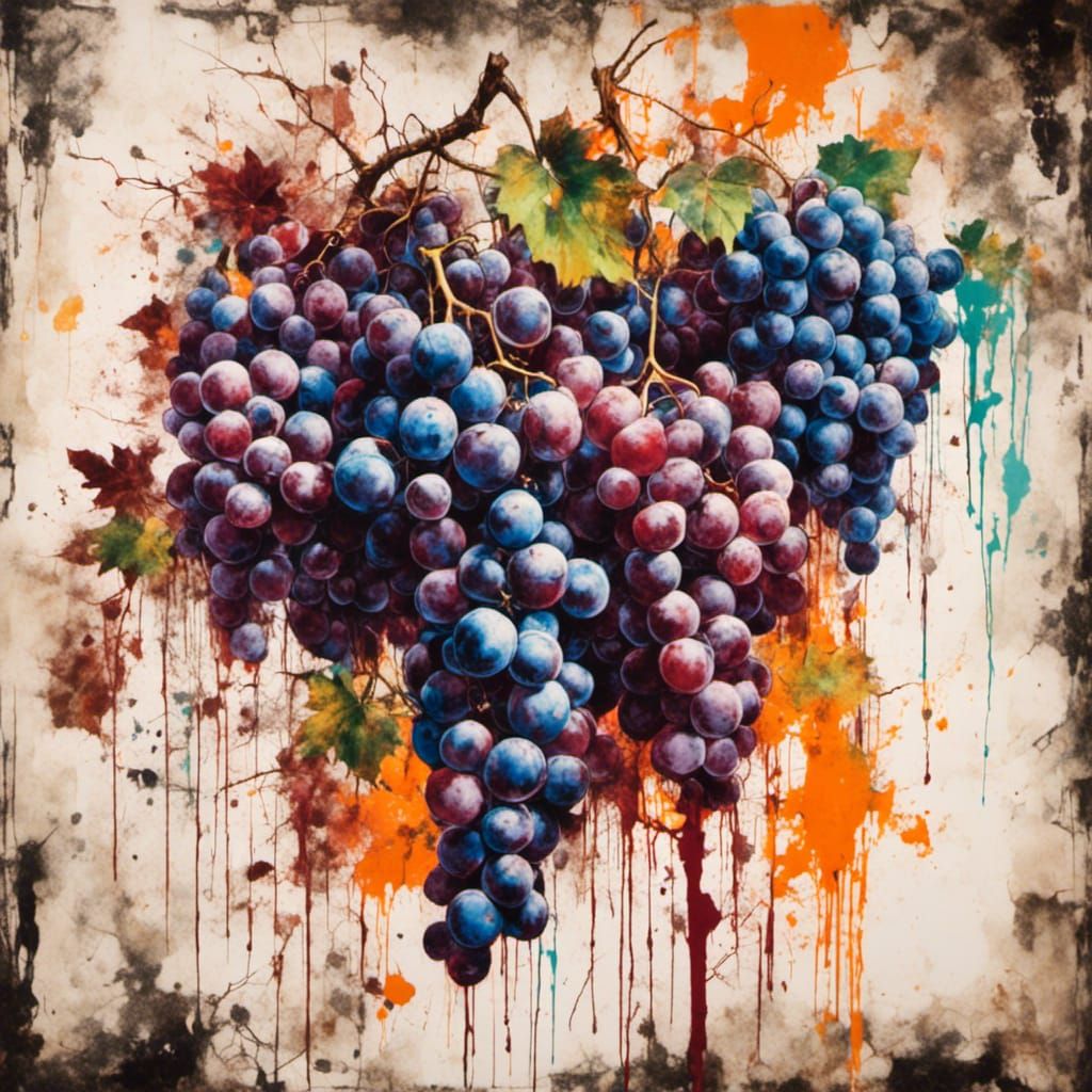 Abundant Grape Harvest in Ink Painting Style