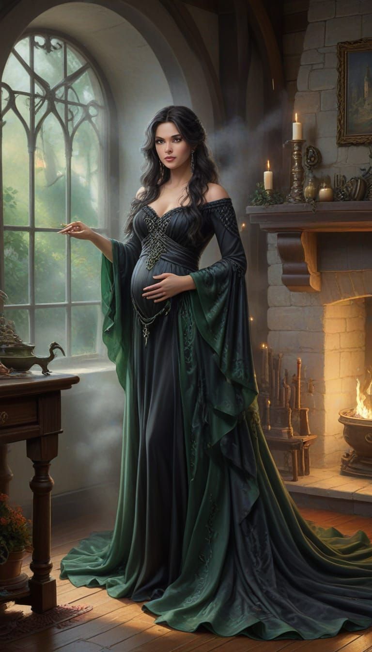 Ethereal Fantasy Witch Caster in Mystical Home