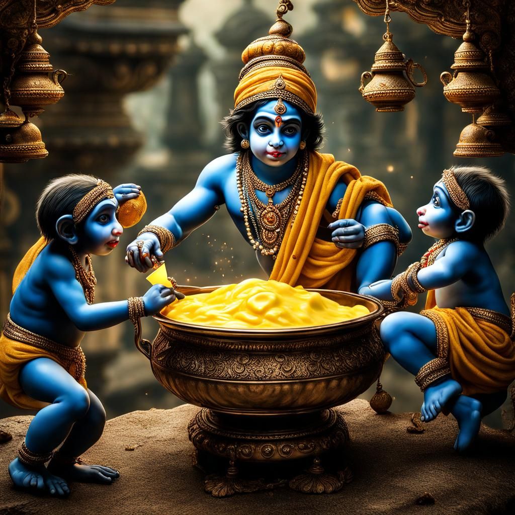 Hyperrealistic Image of Infant Krishna Stealing Butter