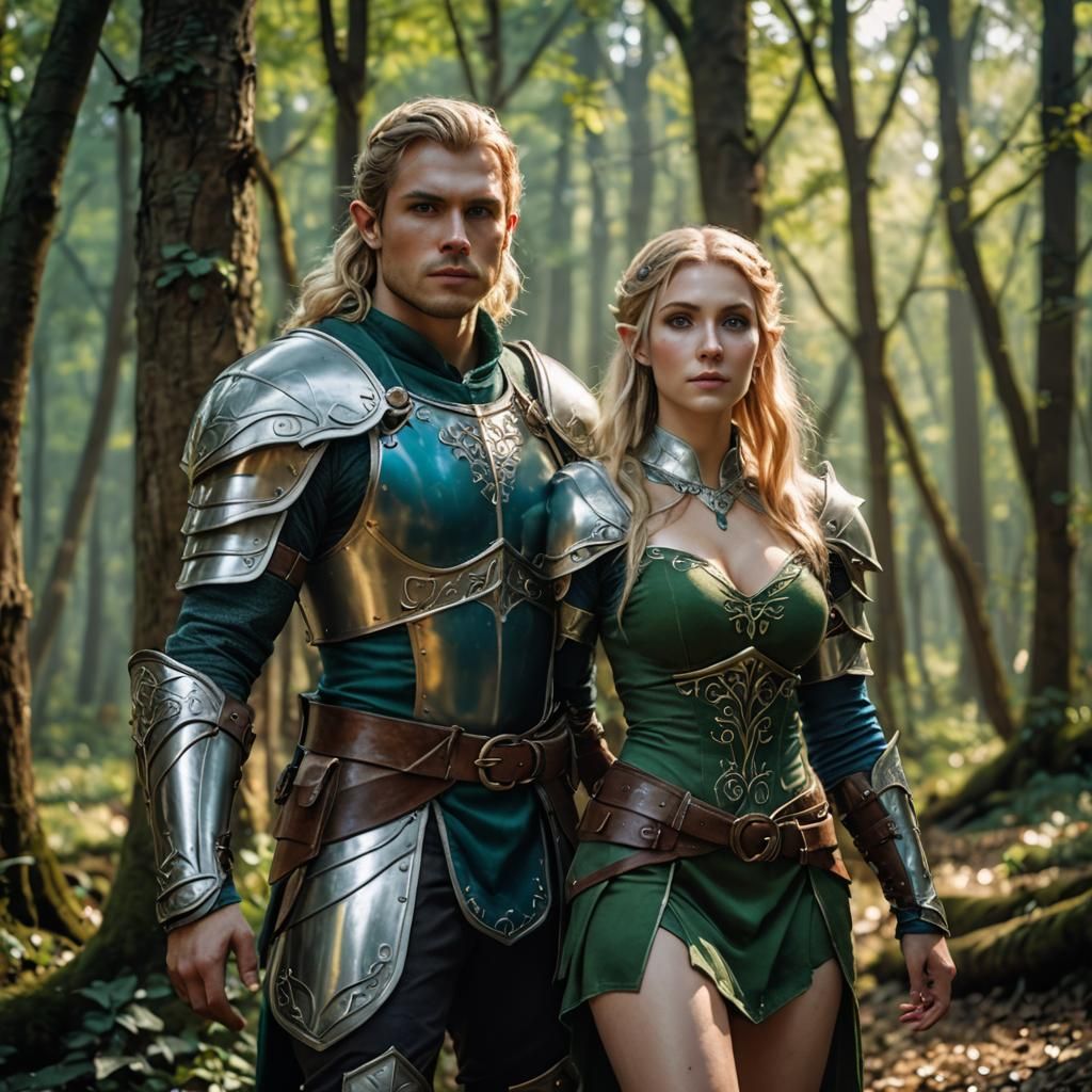 Elf and Boyfriend in Forest: Fantasy Art