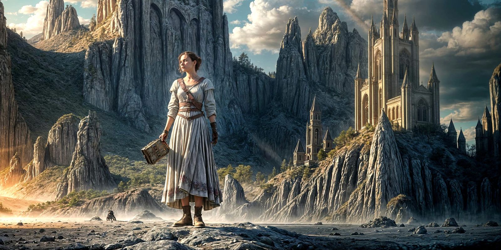 Woman and Eagle on Cliff in Cinematic Style