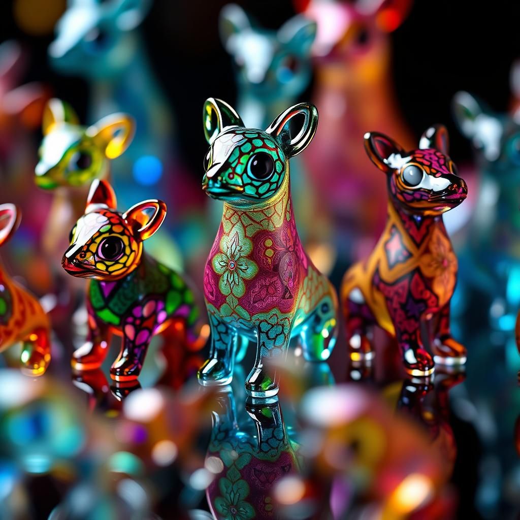 Vibrant Glass Animal Figurines in Futuristic Style