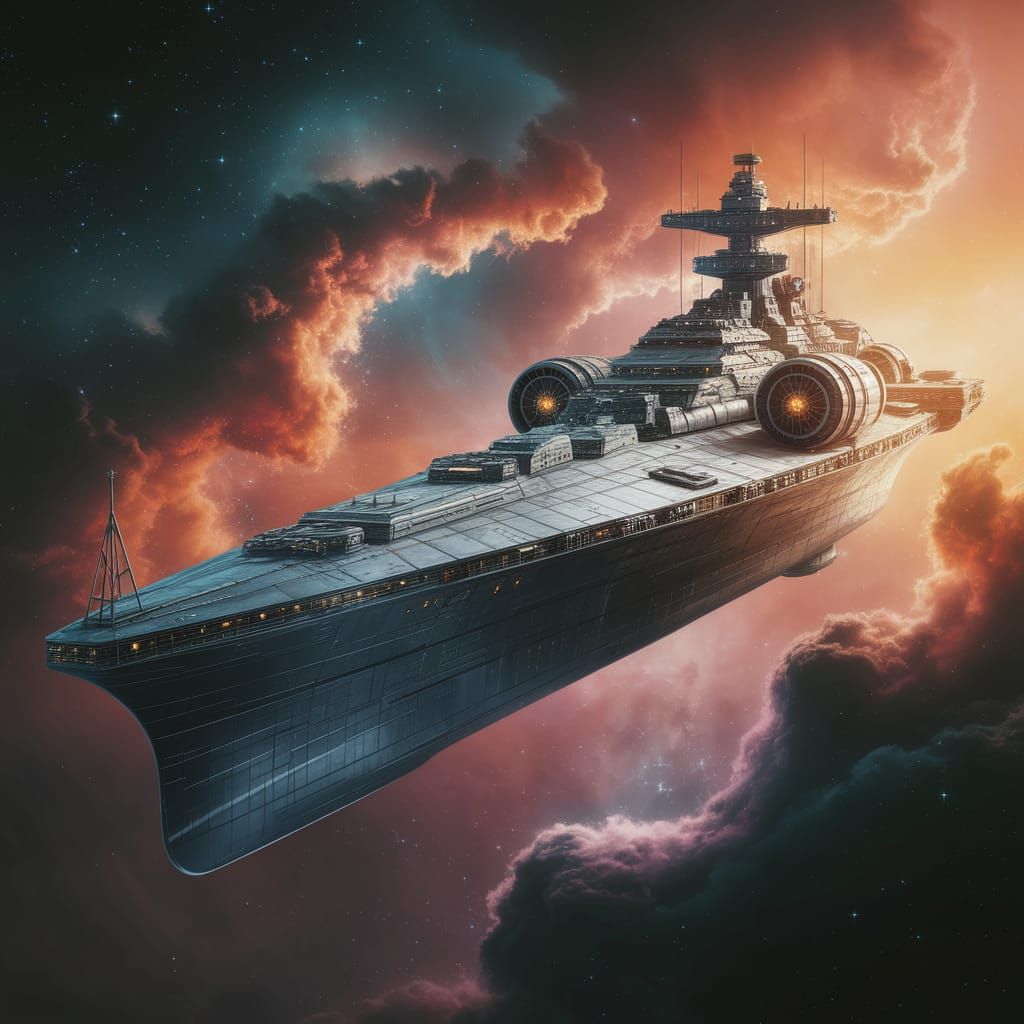 Colossal Interstellar Battleship Amidst Nebulae