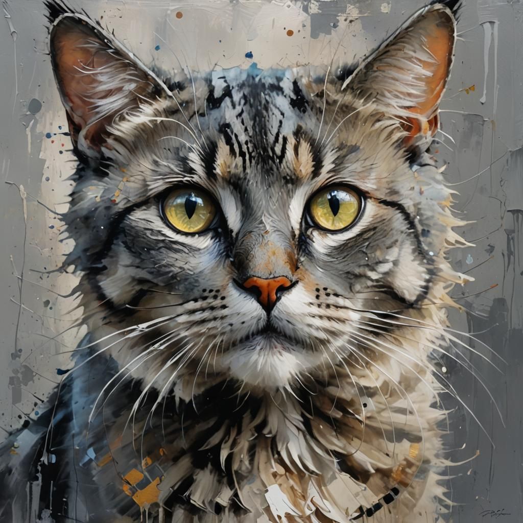 Pensive Grey Cat with Shimmering Eyes, Fine Art