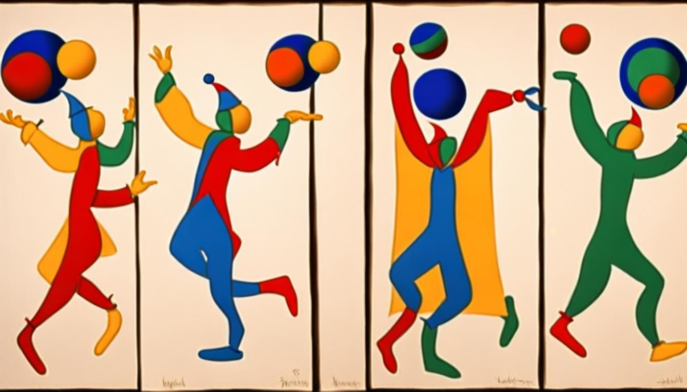 Jester Juggling Planets in Matisse Style