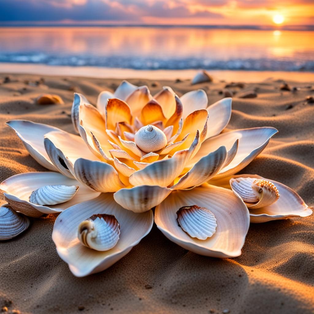 Seashell Lotus Flower at Sunset