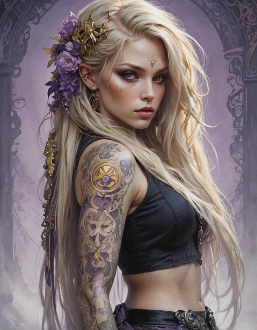 Ethereal Tattooed Beauty in Dark Fantasy Art