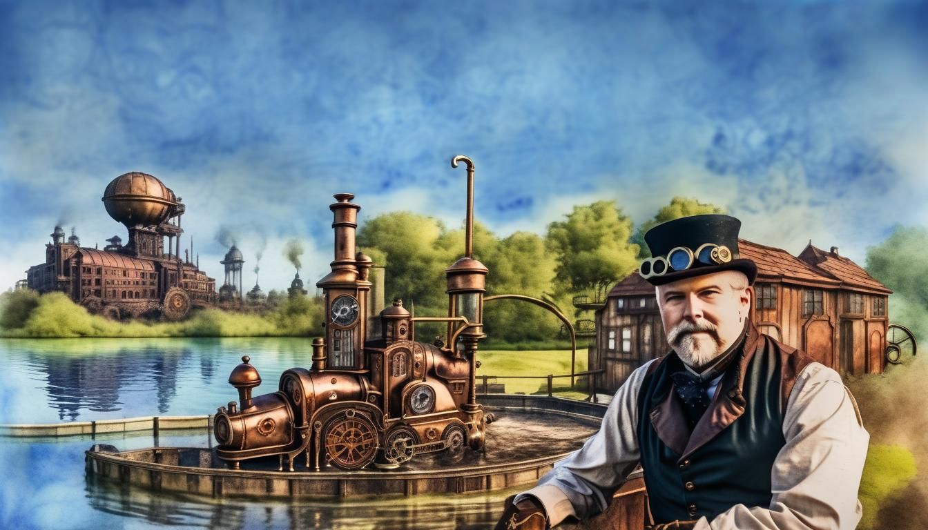 Steampunk Watercolor Landscape Illustration